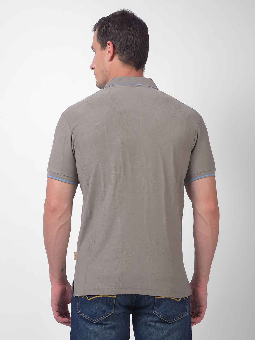 Numero Uno Men Grey Textured Polo Neck T-Shirt